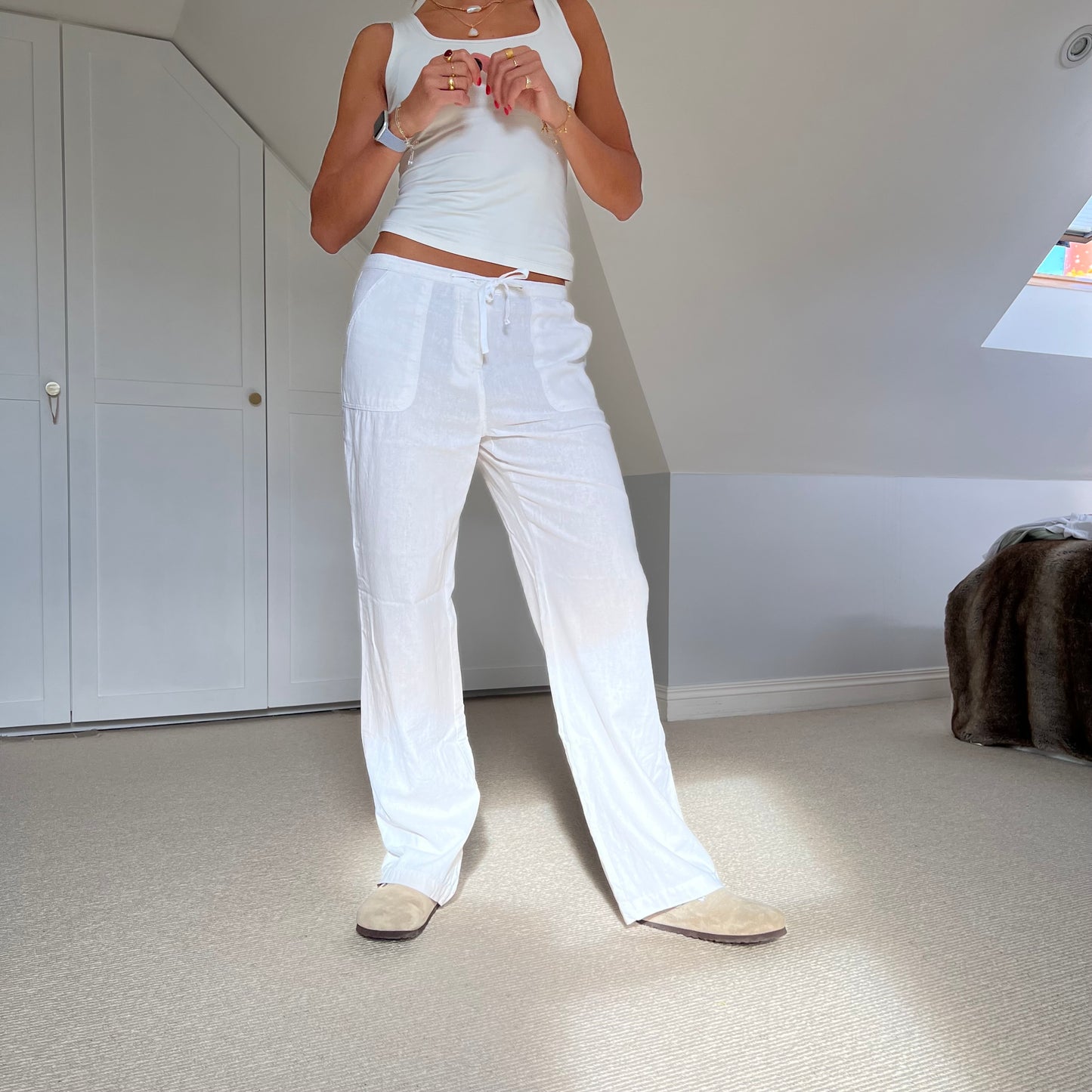 White linen trousers