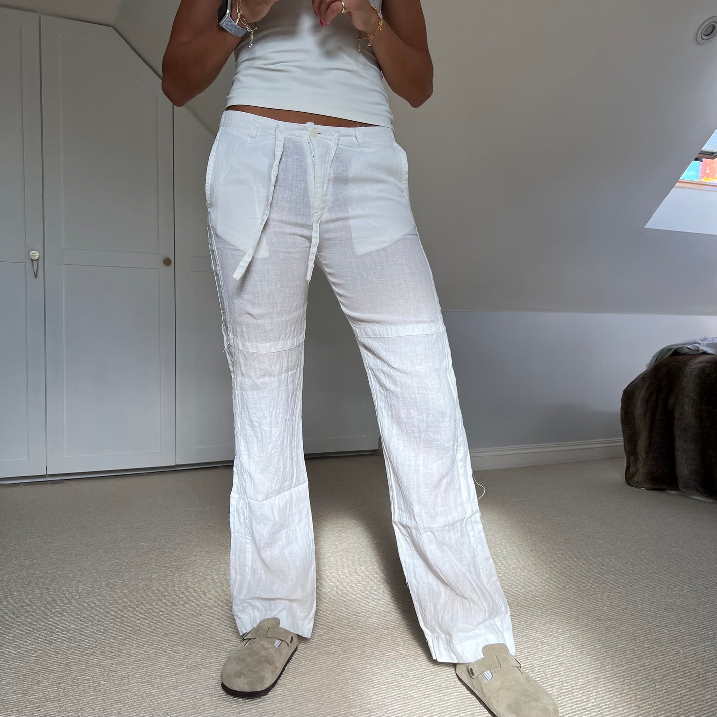 White linen trousers